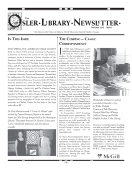 ·Osler·Lbrary·Newsl Tter