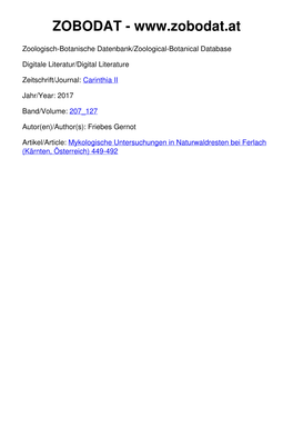 Mykologische Untersuchungen in Naturwaldresten Bei Ferlach (Kärnten, Österreich) 449-492 © Naturwissenschaftlicher Verein Für Kärnten, Download