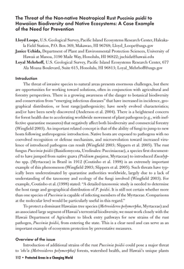 The Threat of the Non-Native Neotropical Rust Puccinia Psidii to Hawaiian Biodiversity and Native Ecosystems: a Case Example of the Need for Prevention