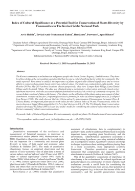 Index of Cultural Significance As a Potential Tool for Conservation of Plants Diversity by Communities in the Kerinci Seblat National Park