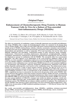 Original Paper Enhancement of Chemotherapeutic Drug Toxicity To