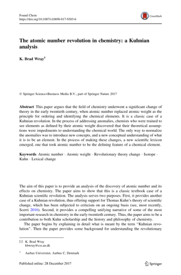 The Atomic Number Revolution in Chemistry: a Kuhnian Analysis