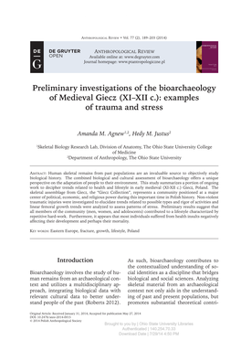 Preliminary Investigations of the Bioarchaeology of Medieval Giecz (XI–XII C.): Examples of Trauma and Stress