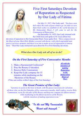 Five First Saturdays Devotion of Reparation As Requested by Our Lady of Fátima