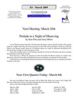 March 26Th Prelude to a Night of Observing Next First Quarter Friday