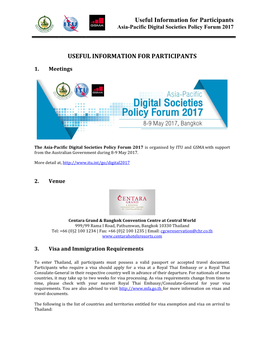 Useful Information for Participants Asia-Pacific Digital Societies Policy Forum 2017