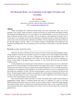 The Demonic Body: an Evaluation in the Light of Gender and Sexuality