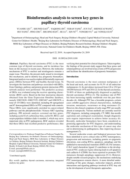 Bioinformatics Analysis to Screen Key Genes in Papillary Thyroid Carcinoma