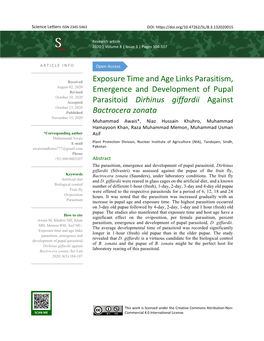 Exposure Time and Age Links Parasitism, Emergence And