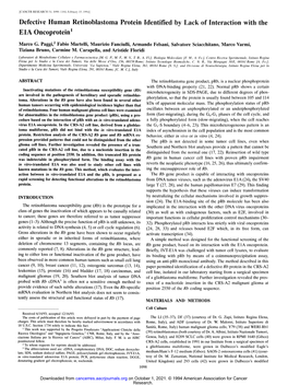 Defective Human Retinoblastoma Protein Identified by Lack of Interaction with the E1A Oncoprotein I