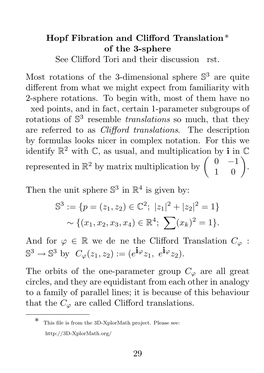 Hopf Fibration and Clifford Translation* of the 3-Sphere See Clifford Tori