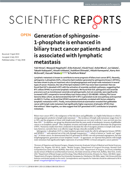 Generation of Sphingosine-1-Phosphate Is Enhanced in Biliary Tract Cancer Patients and Is Associated with Lymphatic Metastasis