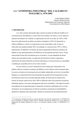 La “Atmósfera Industrial” Del Calzado En Mallorca, 1970-2002