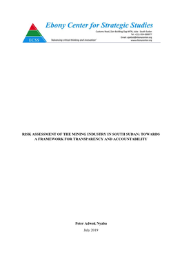 Risk Assessment of the Mining Industry in South Sudan: Towards a Framework for Transparency and Accountability