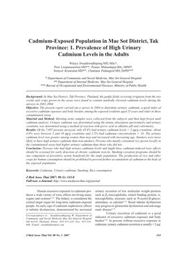 Cadmium-Exposed Population in Mae Sot District, Tak Province: 1