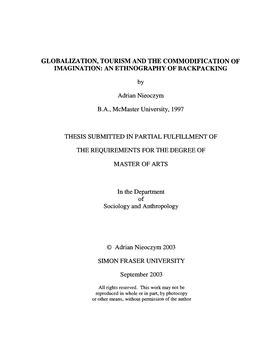 Globalization, Tourism and the Commodification of Imagination: an Ethnography of Backpacking