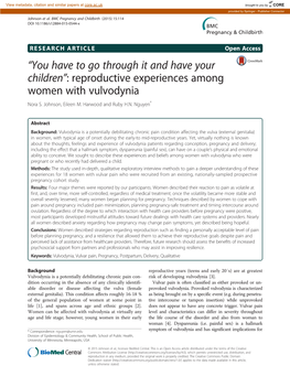 Reproductive Experiences Among Women with Vulvodynia Nora S