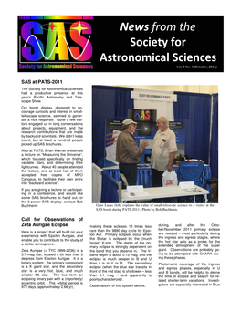 News from the Society for Astronomical Sciences