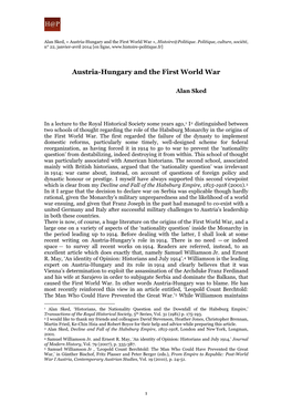 Austria-Hungary and the First World War », Histoire@Politique