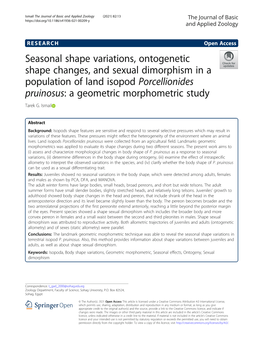 Porcellionides Pruinosus: a Geometric Morphometric Study Tarek G