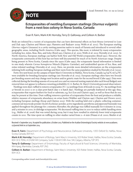 Ectoparasites of Nestling European Starlings (Sturnus Vulgaris) from a Nest Box Colony in Nova Scotia, Canada