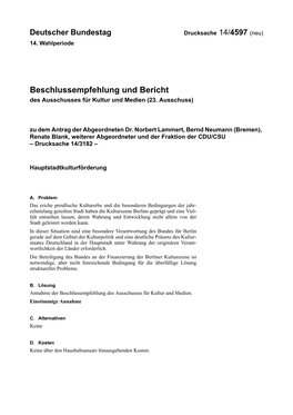 Beschlussempfehlung Und Bericht Des Ausschusses Für Kultur Und Medien (23