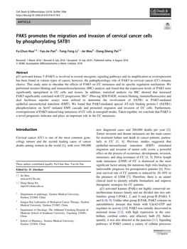 PAK5 Promotes the Migration and Invasion of Cervical Cancer Cells by Phosphorylating SATB1