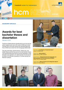 Awards for Best Bachelor Theses and Dissertation February 4, 2016