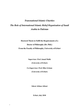 Transnational Islamic Charities the Role of International Islamic Relief