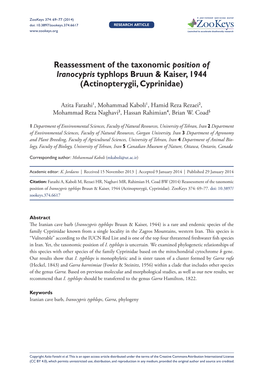 Reassessment of the Taxonomic Position of Iranocypris Typhlops Bruun & Kaiser, 1944 (Actinopterygii, Cyprinidae)