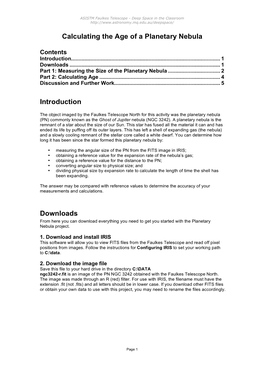 Calculating the Age of a Planetary Nebula Introduction Downloads