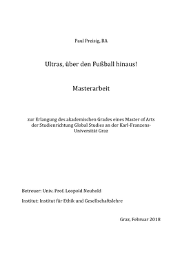 Ultras, Über Den Fußball Hinaus! Masterarbeit