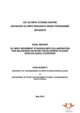 Ioc Olympic Studies Centre Advanced Olympic Research Grant Programme 2014/2015