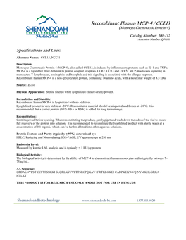 Recombinant Human MCP-4 / CCL13 (Monocyte Chemotactic Protein-4)