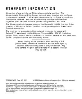 ETHERNET INFORMATION Monarchâ Offers an Internal Ethernet Connectivity Solution