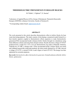 Thermoelectric Phenomenon in Hollow Blocks M