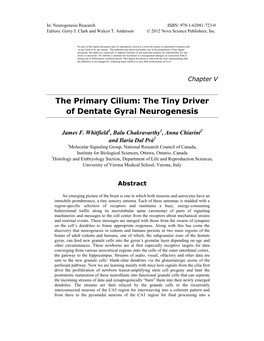 The Primary Cilium: the Tiny Driver of Dentate Gyral Neurogenesis