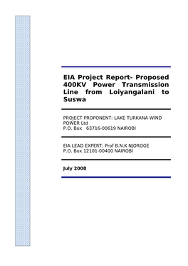 EIA Project Report- Proposed 400KV Power Transmission Line from Loiyangalani to Suswa