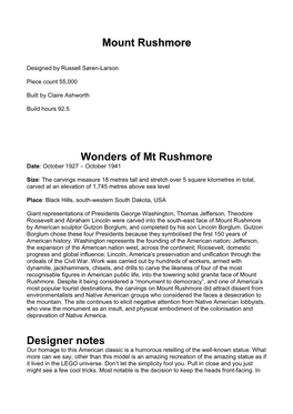 Mount Rushmore Wonders of Mt Rushmore Designer Notes