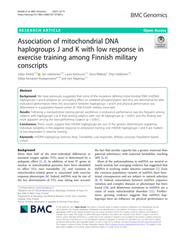 Association of Mitochondrial DNA Haplogroups J and K with Low Response in Exercise Training Among Finnish Military Conscripts