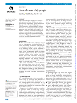 Unusual Cause of Dysphagia Dion Koh, Udit Thakur, Wei Mou Lim