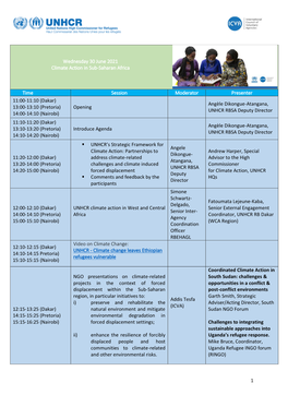 Wednesday 30 June 2021 Climate Action in Sub-Saharan Africa Time Session Moderator Presenter