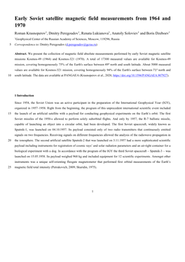 Early Soviet Satellite Magnetic Field Measurements from 1964 and 1970