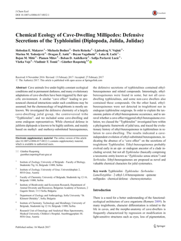 Chemical Ecology of Cave-Dwelling Millipedes: Defensive Secretions of the Typhloiulini (Diplopoda, Julida, Julidae)