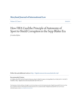 How FIFA Used the Principle of Autonomy of Sport to Shield Corruption in the Sepp Blatter Era J