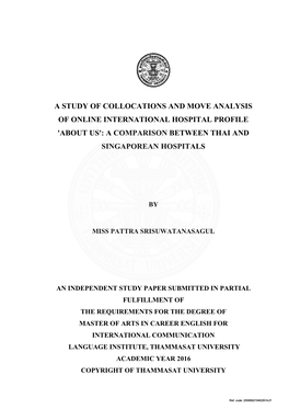 A Study of Collocations and Move Analysis of Online International Hospital Profile 'About Us': a Comparison Between Thai and Singaporean Hospitals