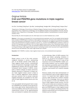 Original Article C-Kit and PDGFRA Gene Mutations in Triple Negative Breast Cancer