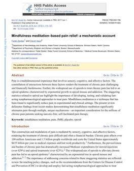 Mindfulness Meditation–Based Pain Relief: a Mechanistic Account