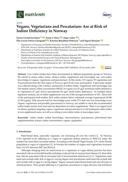 Vegans, Vegetarians and Pescatarians Are at Risk of Iodine Deﬁciency in Norway