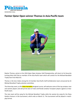 THE PENINSULA: Former Qatar Open Winner Thomas in Asia-Pacific Team